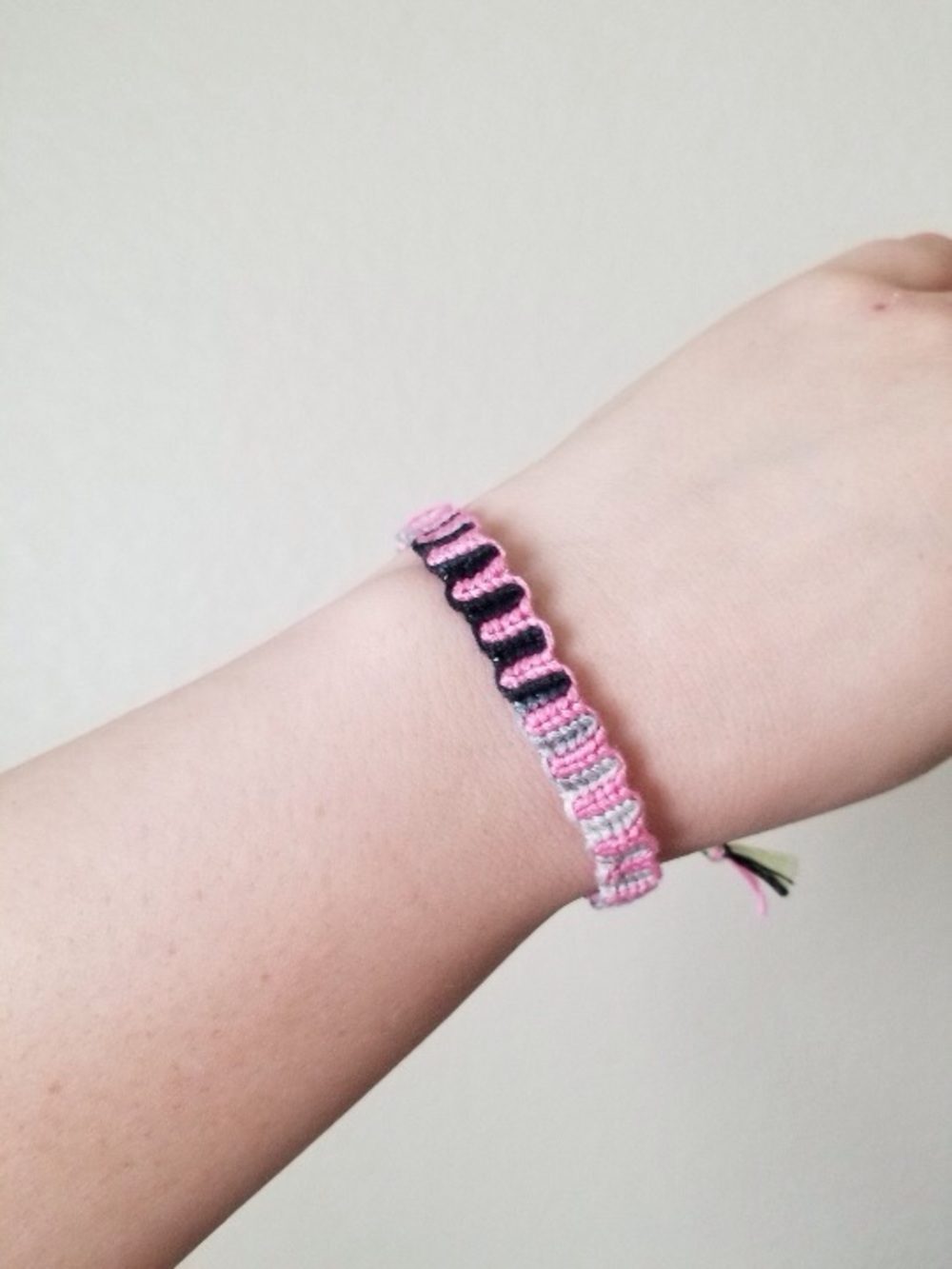 Handmade Pink and Black ombré Woven swirly Friendship Bracelet